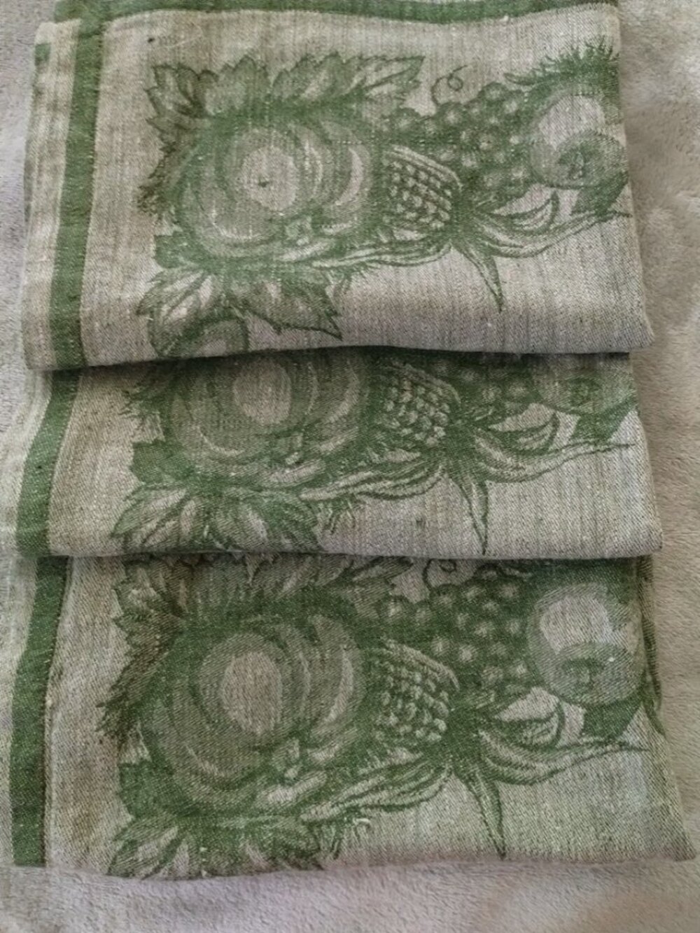 Williams-Sonoma Set of 3 Harvest Linen Placemats Woven Green Fruit & Vegetable